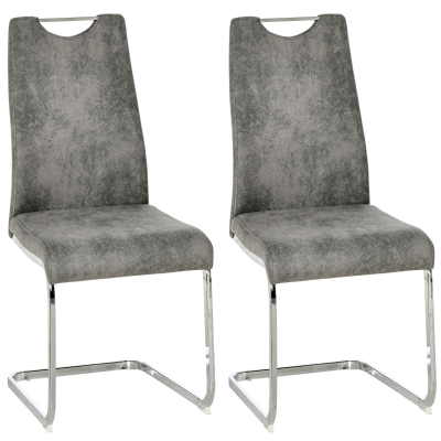 HOMCOM Esszimmersessel 2er Set Küchenstühle mit Rückenlehne und Stahlbeine Esszimmerstuhl Freischwinger Stuhlergonomisch geformter für Esszimmer Polyester Stahl Grau 43,5 x 58,5 x 98,5 cm