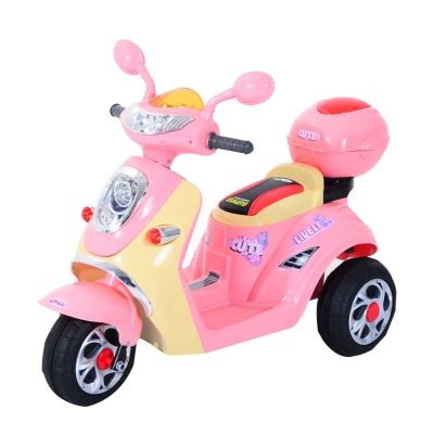 HOMCOM Kindermotorroller mit Musik- und Lichteffekten PP+Metall Rosa+Gelb 108 x 51 x 75 cm