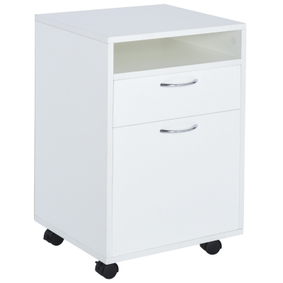 Homcom Cassettiera Portadocumenti da Ufficio in Legno con 2 Scomparti e Ruote, Bianco, 40x35x60cm