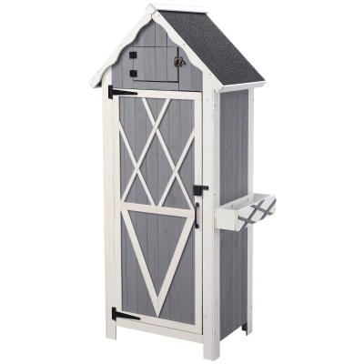 Outsunny Ripostiglio da Giardino con 3 Mensole e Fioriera, in Legno di Abete, 84x54x179cm, Grigio