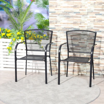 Set 2 Scaune de gradina, curte din metal, Negru