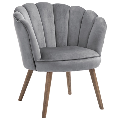 HOMCOM Poltrona in Velluto Imbottita con Schienale a Conchiglia, 66x72x79cm, Grigio