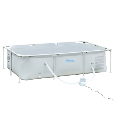 Outsunny Piscine Tubulaire Hors Sol rectangulaire Cadre en métal avec Filtre 252L x 152l x 65H cm Gris