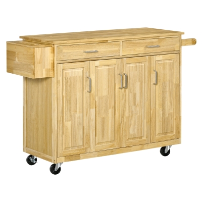 HOMCOM Carrello da Cucina in Legno con Cassetto, Armadietto e Ruote, 136x47x91,5cm