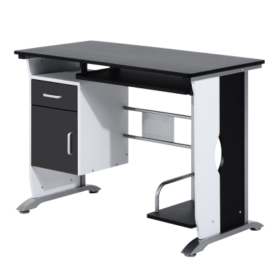 HOMCOM Mesa de Ordenador Escritorio de PC Mesa con Armario para Hogar 100x52x75cm Negro y Plata