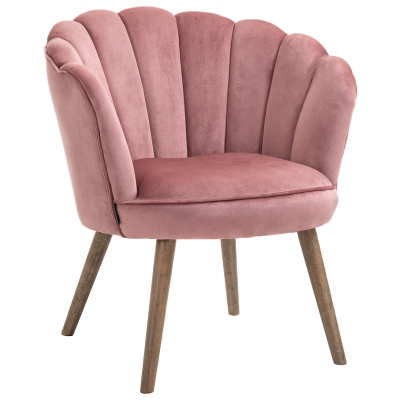 HOMCOM Poltrona in Velluto Imbottita con Schienale a Conchiglia, 66x72x79cm, Rosa