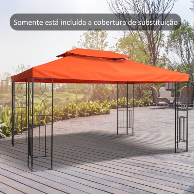 Outsunny Toldo de Substituição 4x3m para Pérgola de Jardim 2 Níveis Respirável com 10 Orifícios de Drenagem Cobertura de Substituição de Pérgola Exterior Terracota