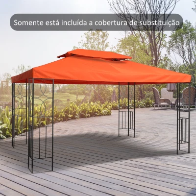 Outsunny Toldo de Substituição 4x3m para Pérgola de Jardim 2 Níveis Respirável com 10 Orifícios de Drenagem Cobertura de Substituição de Pérgola Exterior Terracota