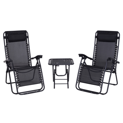 Outsunny Set 2 Sedie a Sdraio Zero Gravity con Tavolino in Tessuto di texteline Nero