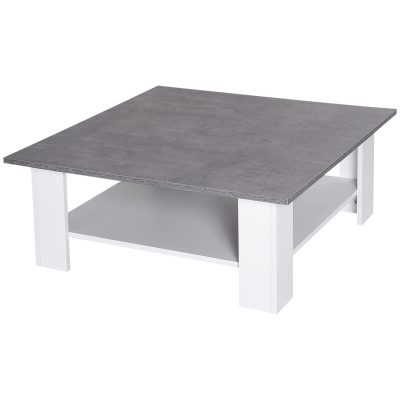 HOMCOM 2 Tier Vintage Style Coffee Table Square Side Desk Storage Shelf Indoor Home Living Room Furniture