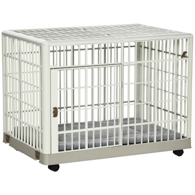 PawHut Box per Cani con Fondo Removibile e 5 Ruote, per Cani fino a 18kg, 81x55.5x62.5cm, Beige