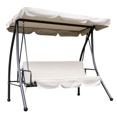 Outsunny Dondolo da Esterni 2 in1 per 3 Persone Convertibile in Letto con Tettuccio, 200x125x170cm, Beige