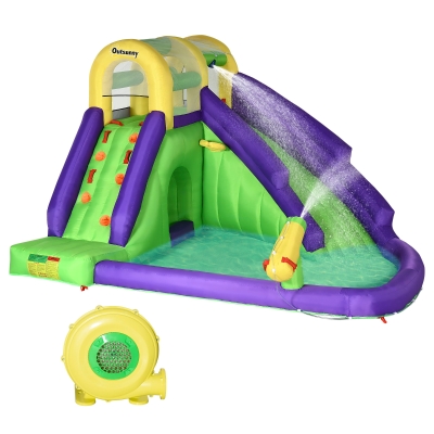 Outsunny aufblasbare Hüpfburg mit Rutsche, Pool, Kletterwand, Oxfordmaterial, Mehrfarbig, 3,9 x 3,5 x 2,3 m
