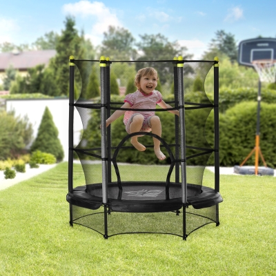 HOMCOM Trampolín para Niños de +3 Años Cama Elástica de Salto Infantil con Red de Seguridad y Marco Acero para Interiores y Exteriores Carga 45 kg 140x140x160 cm Negro