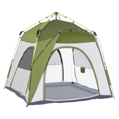 Outsunny Camping Tent, 240Lx240Wx195H cm, Polyester, Aluminium-Army Green/Grey