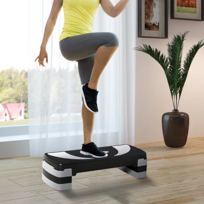 HOMCOM Step para Exercício Aeróbico Plataforma Step com Altura Ajustável em 3 Níveis com Carga Máxima 150kg para Exercício em Academia Casa 80x31x10-20cm Preto e Branco