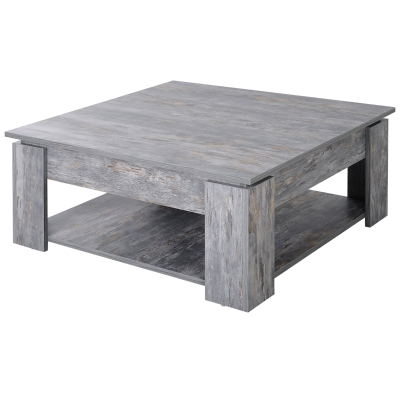 HOMCOM 2-Tier Coffee Table W/Storage Shelf, 80Lx80Wx36H cm-Wood Grain Colour