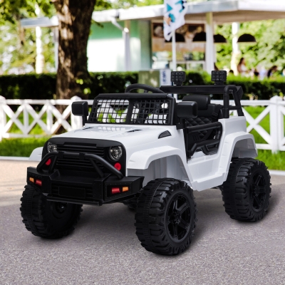 HOMCOM Coche Eléctrico para Niños de +3 Años Coche de Batería 12V con 2 Motores Control Remoto 2.4G Luces Música MP3 y Radio 99,2x66,6x66,6 cm Blanco