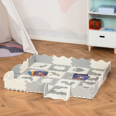HOMCOM Covor puzzle pentru copii, 36 bucati, 2 in 1 cu imprejmuire din EVA antiderapant