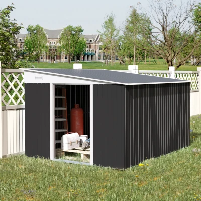 Magazie Otel Galvanizat, 345x280 cm, Usa Glisanta, Negru