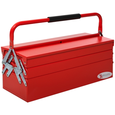 DURHAND Cassetta Porta Attrezzi in Acciaio Pieghevole con 5 Vassoi, 51x21x41cm, Rosso