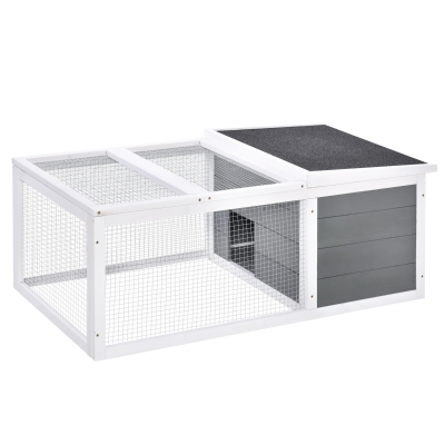 PawHut Conejera de Exterior Jaula para Conejos Cobayas Animales Pequeños con 2 Puertas Superiores y Techo Abatible Asfáltico Madera de Abeto 115x66x47,5 cm Gris