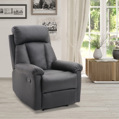 Homcom Fotoliu Relax Rabatabil cu Captuseala Ergonomica cuTaburet in Piele Ecologica,80 × 97 × 107cm Negru