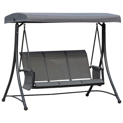 Outsunny 3-Sitzer Hollywoodschaukel, Gartenschaukel mit Sonnendach, Schaukelbank mit Ablage, Aluminium, Grau, 196 x 128 x 172 cm