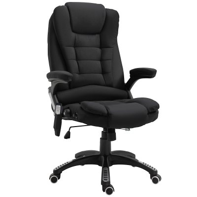 Homcom Fauteuil de bureau direction massant chauffant hauteur réglable dossier inclinable toile de lin noir