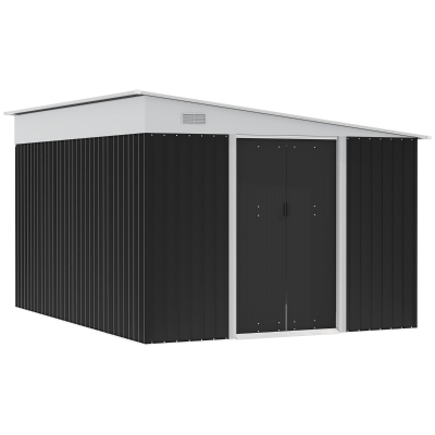 Outsunny Magazie de Gradina cu Usa Glisanta si Orificii de Aerisire, 345x280,5x169-201cm, Negru