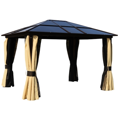 Outsunny 3.6m x 3m Outdoor Aluminium Alloy Gazebo w/ LED Solar Lights Beige