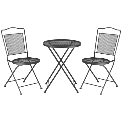 Outsunny 3tlg. Bistro-Set aus Tisch & 2 Stühlen, Metall, Schwarz, 55,5 x 55,5 x 69,5 cm