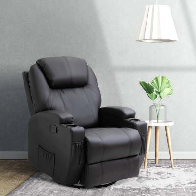HOMCOM Faux Leather Eight-Point Massage Reclining Armchair - Black