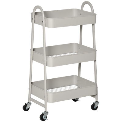 HOMCOM Carrito de Cocina con Ruedas Carro de Almacenamiento de 3 Niveles y Frenos para Baño Salón Dormitorio Oficina 45x31x79,4 cm Gris