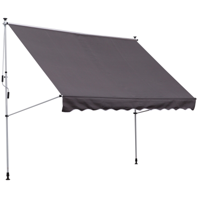 Outsunny Toldo Manual Retráctil para Exterior 300x150x170-280 cm Toldo Enrollable Altura Ajustable con Manivela Protección Solar para Terraza Balcón Jardín Gris