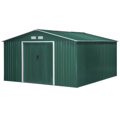 Outsunny 12.5 x 11.1ft Steel Sliding Door Storage Shed - Green
