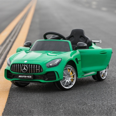 HOMCOM Coche Eléctrico para Niños Mercedes GTR con Licencia +3 Años Batería 12V con Mando a Distancia Música Faros Puerta de Doble Apertura Carga 25kg 105x58x45 cm Verde