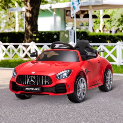 HOMCOM Coche Eléctrico para Niños Mercedes GTR con Licencia +3 Años Batería 12V con Mando a Distancia Música Faros Puerta de Doble Apertura Carga 25kg 105x58x45 cm Rojo