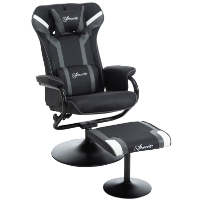 Vinsetto 2 Pieces Video Game Chair and Footrest Set Racing Style Recliner with Headrest, Lumbar Support, Reeling Backrest, Pedestal Base for Home Office, Black Deep Grey