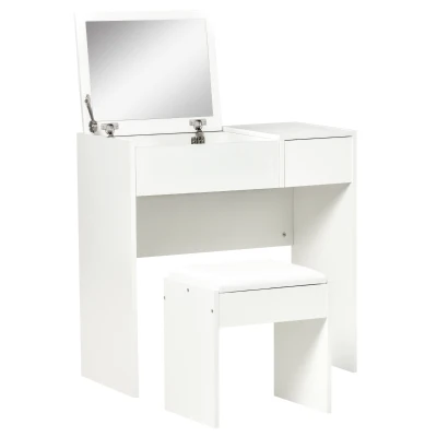 HOMCOM Makeup Desk Set with Mirror & Stool, White