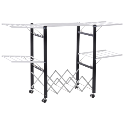 HOMCOM Séchoir à linge étendoir à vêtements pliable réglable avec 4 roulettes - grand capacité - 157,5 x 54 x 101 cm