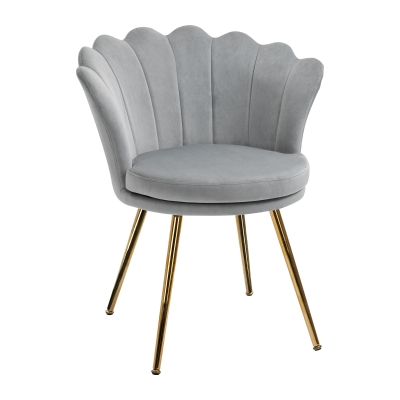 HOMCOM Chaise Coquillage Chaise Design Pieds métal dorés effilés Velours Gris