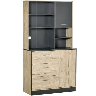 Homcom Armoire de Cuisine Multi-Rangements bicolore chêne clair et noir 90 x 39 x 169 cm