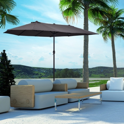 Outsunny Grand parasol acier polyester longueur totale 4,6 m gris