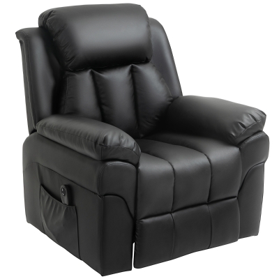 HOMCOM Fotoliu Rabatabil Inaltat Persoane Electrica pentru Batrani cu Super Captuseala din Piele Ecologica cu Telecomanda negru 96 x 93 x 103 cm