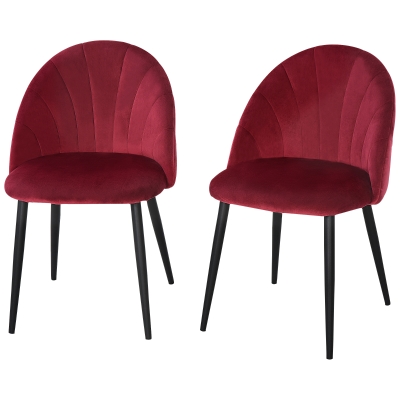 HOMCOM Set de 2 Scaune tapitate de sufragerie fara cotiere, spatar curbat fucsia