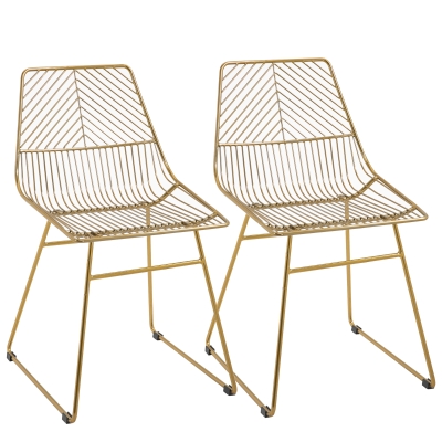 HOMCOM 2er-Set Esszimmerstühle mit Rückenlehne und Anti-Rutsch-Füßen luxuriös modern Metall Gold 46 cm x 56 cm x 80 cm