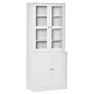 Bibliothèque vitrine 4 portes verre aspect bois blanc