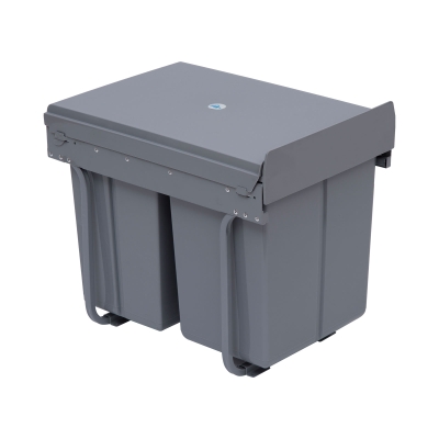 HOMCOM Kitchen Recycle Waste Bin Pull Out Soft Close Dustbin Recycling Cabinet Trash Can Grey (40L (1x20L+2x10L))
