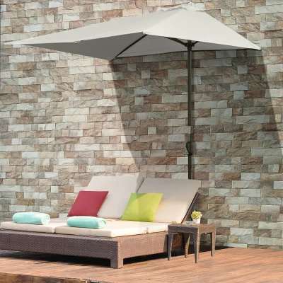 Outsunny Meio Chapéu de Sol 230x130x245 cm Chapéu de Sol para Parede Jardim com Manivela e Vara Metálica Ø38 mm Terraço Varanda Bege